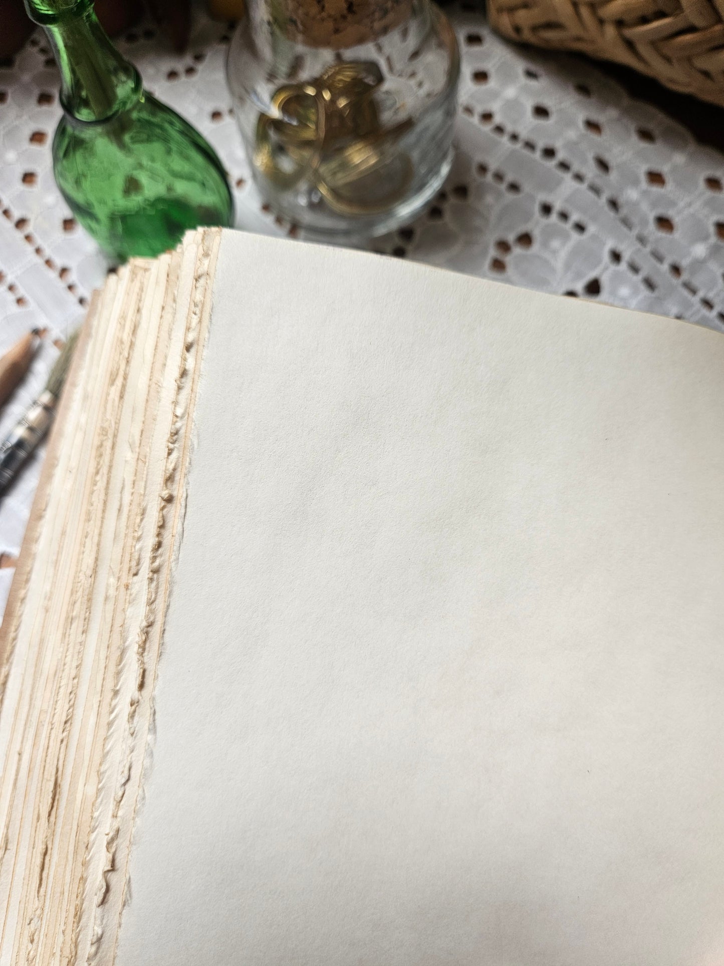 Forest Green Luxury Leather Journal with Unique Raw Edge