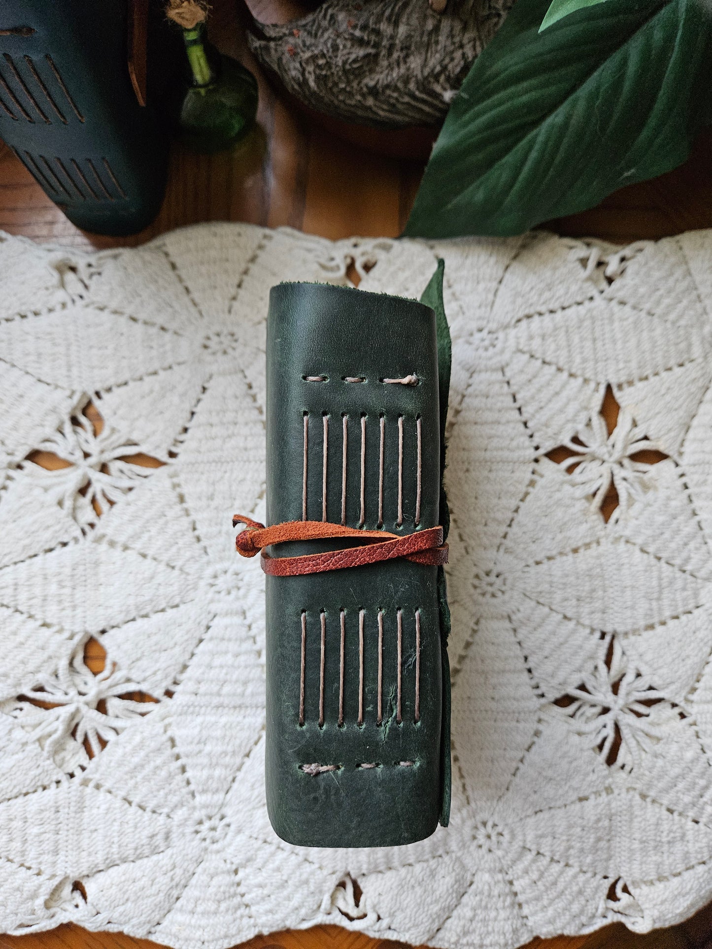 Forest Green Luxury Leather Journal with Unique Raw Edge