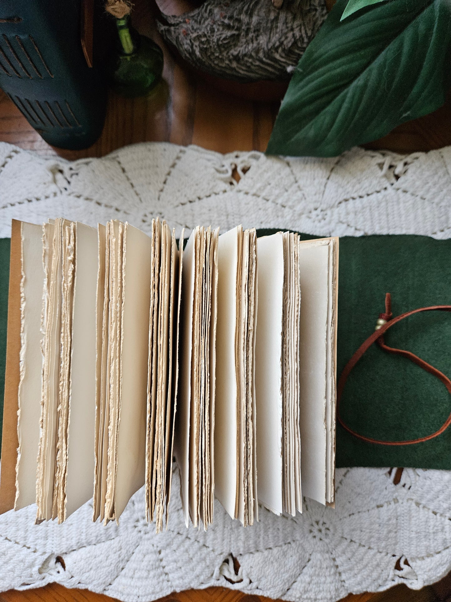 Forest Green Luxury Leather Journal with Unique Raw Edge