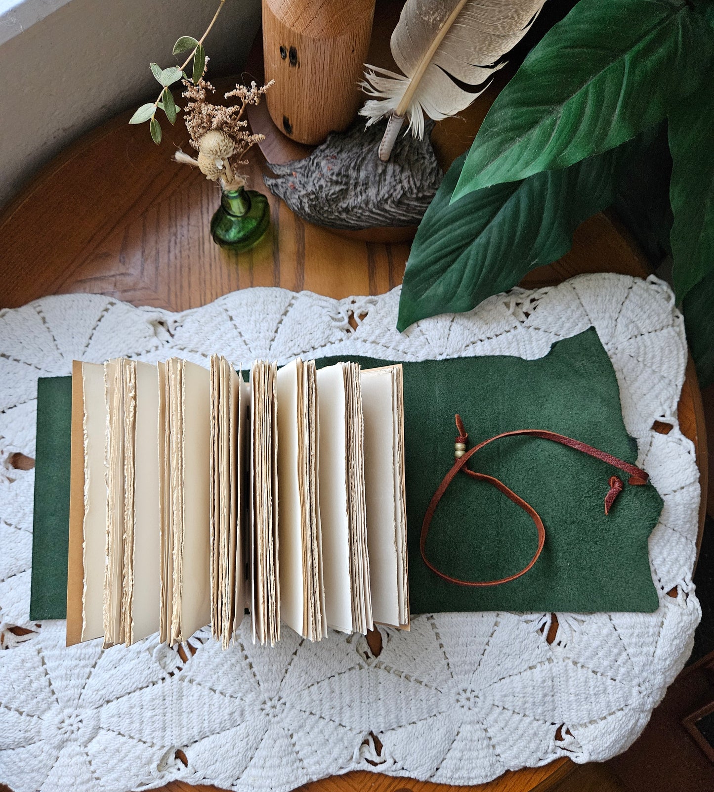 Forest Green Luxury Leather Journal with Unique Raw Edge