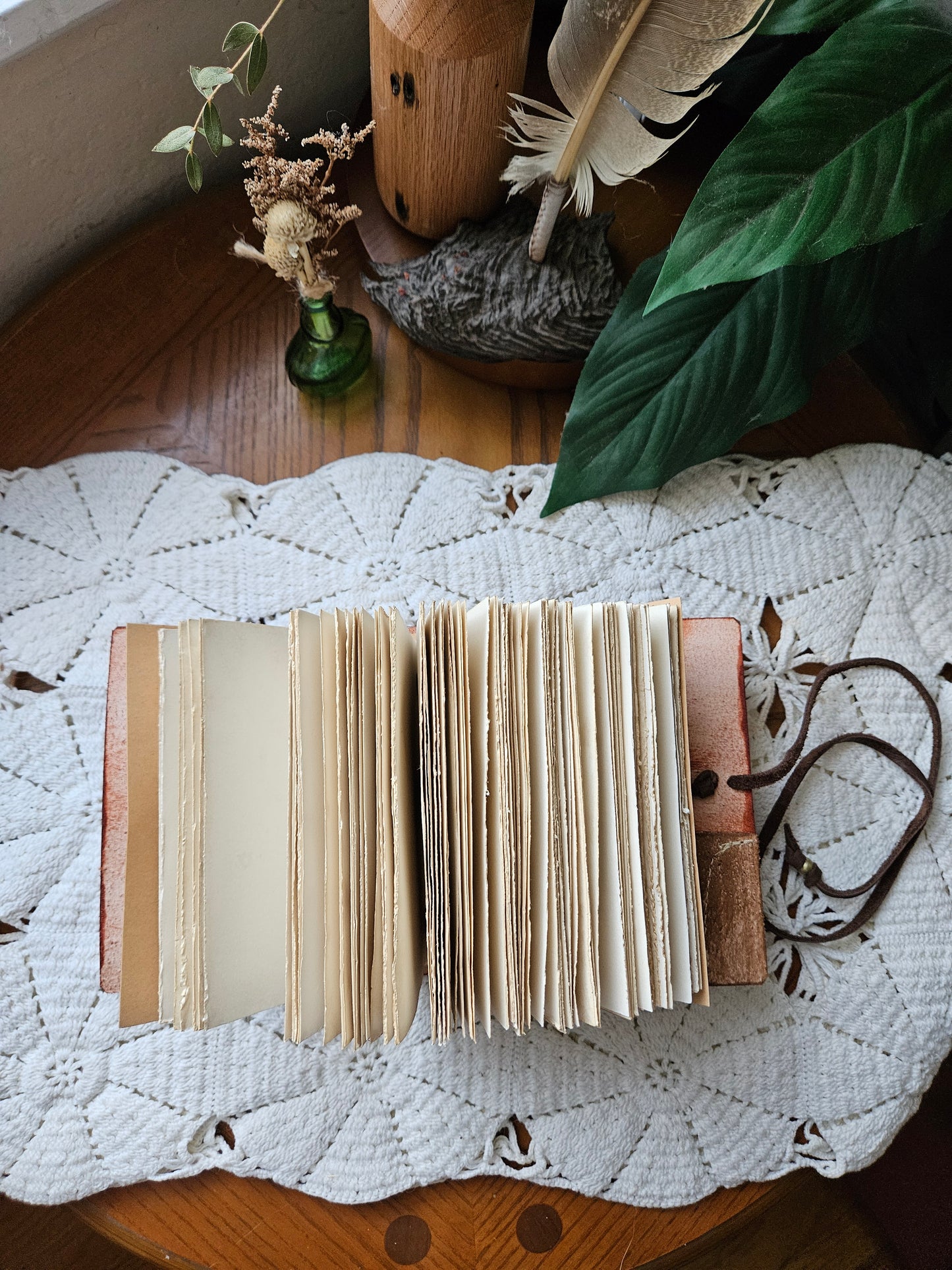 Red Leather Journal with Antique Key & Mushroom Design