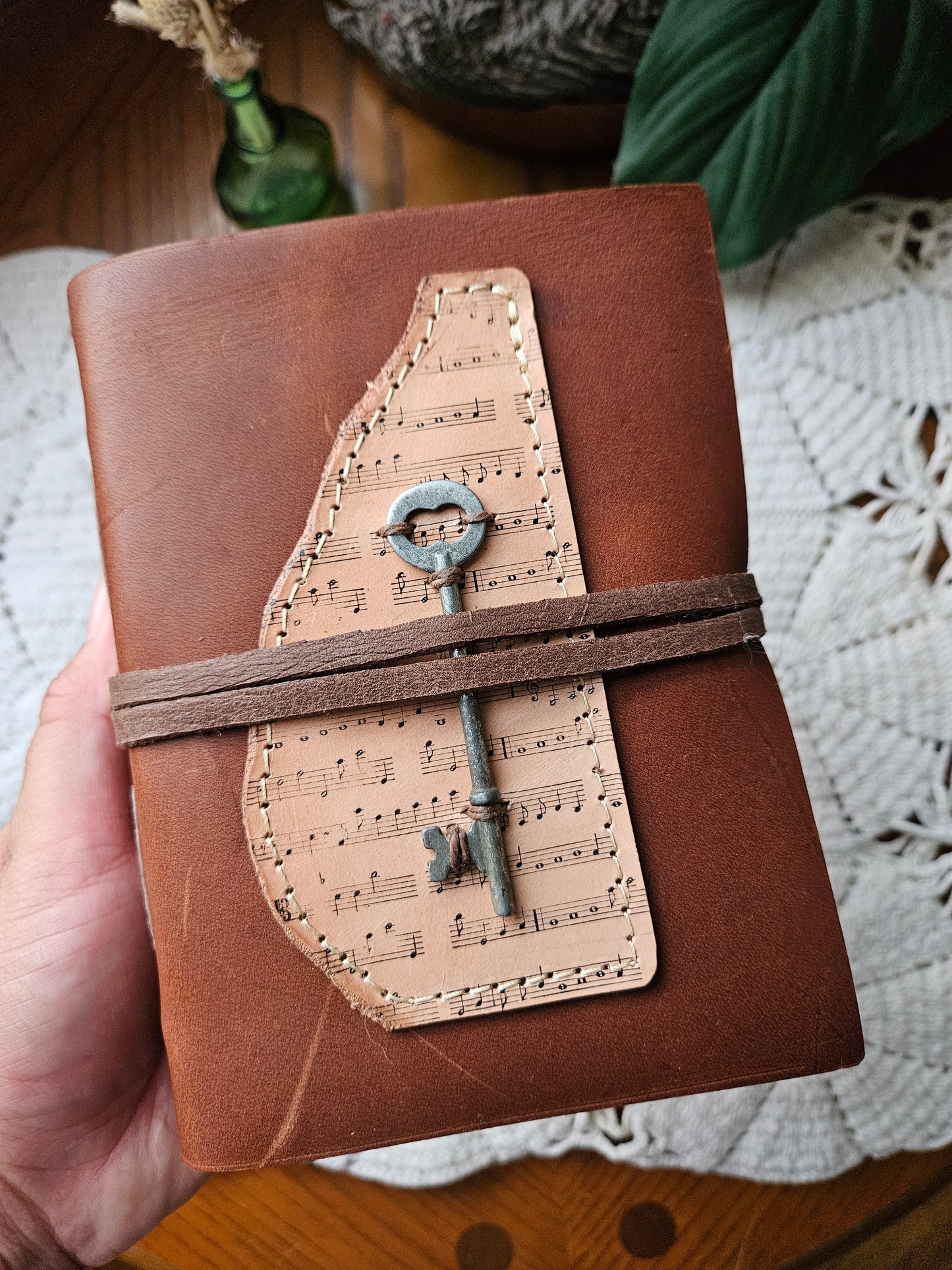Antique Brass Key Music Note Leather Journal