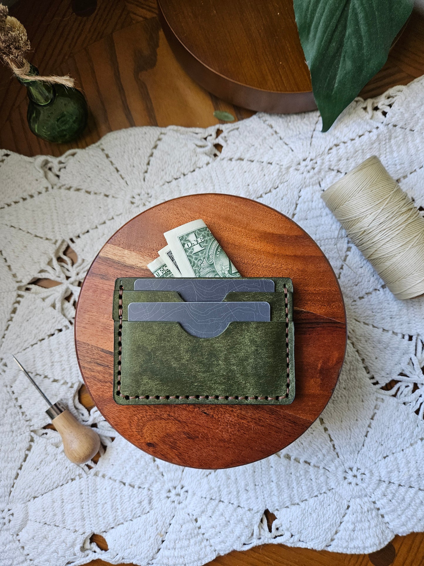 Forest Green Mininal Leather Cardholder