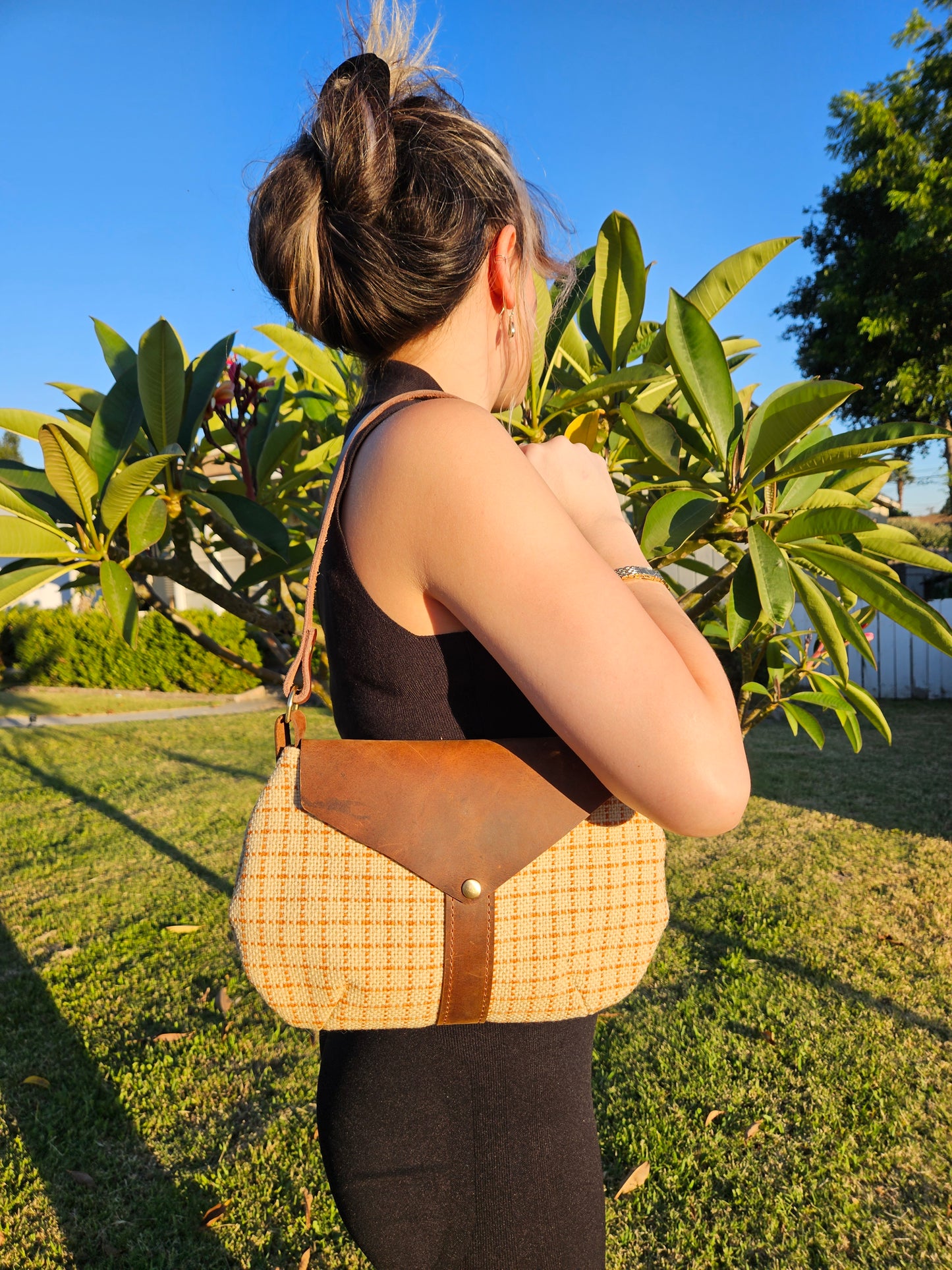Vintage Unique Fabric Leather Shoulder Handbag