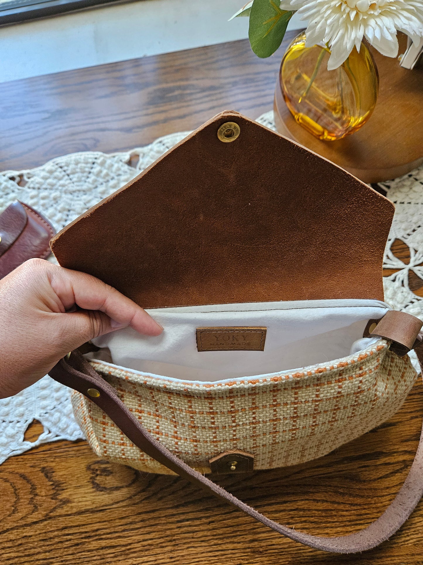 Vintage Unique Fabric Leather Shoulder Handbag