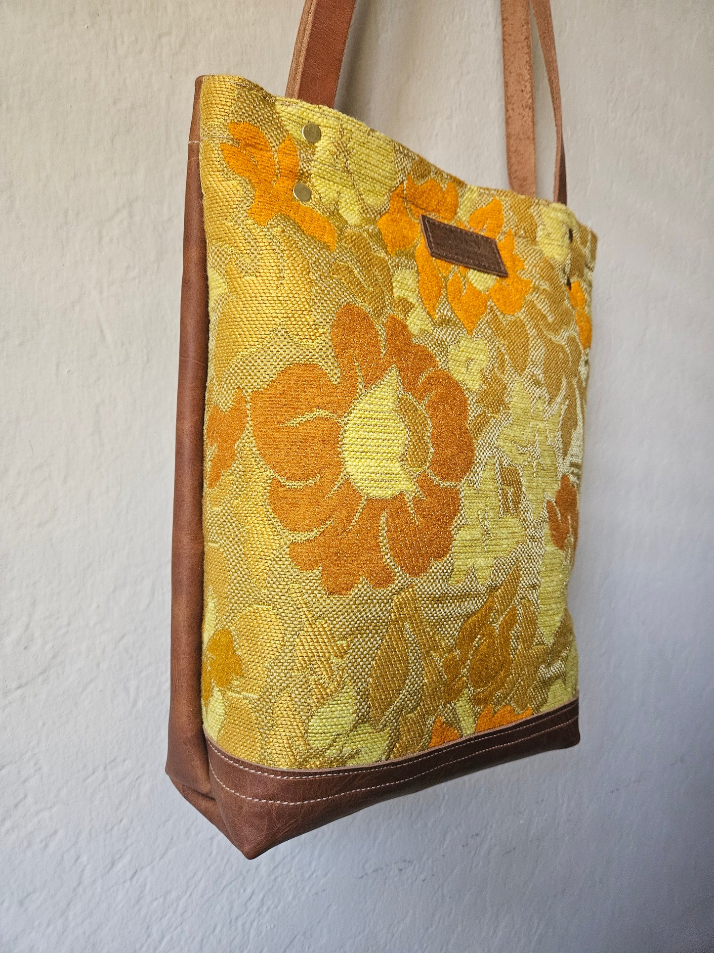 Small Vintage Fabric Leather Tote Bag