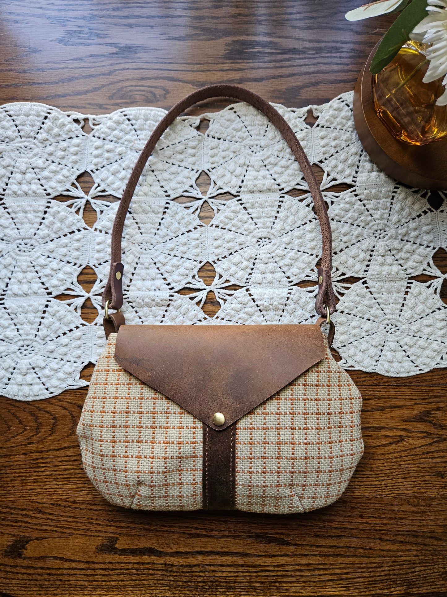 Vintage Unique Fabric Leather Shoulder Handbag