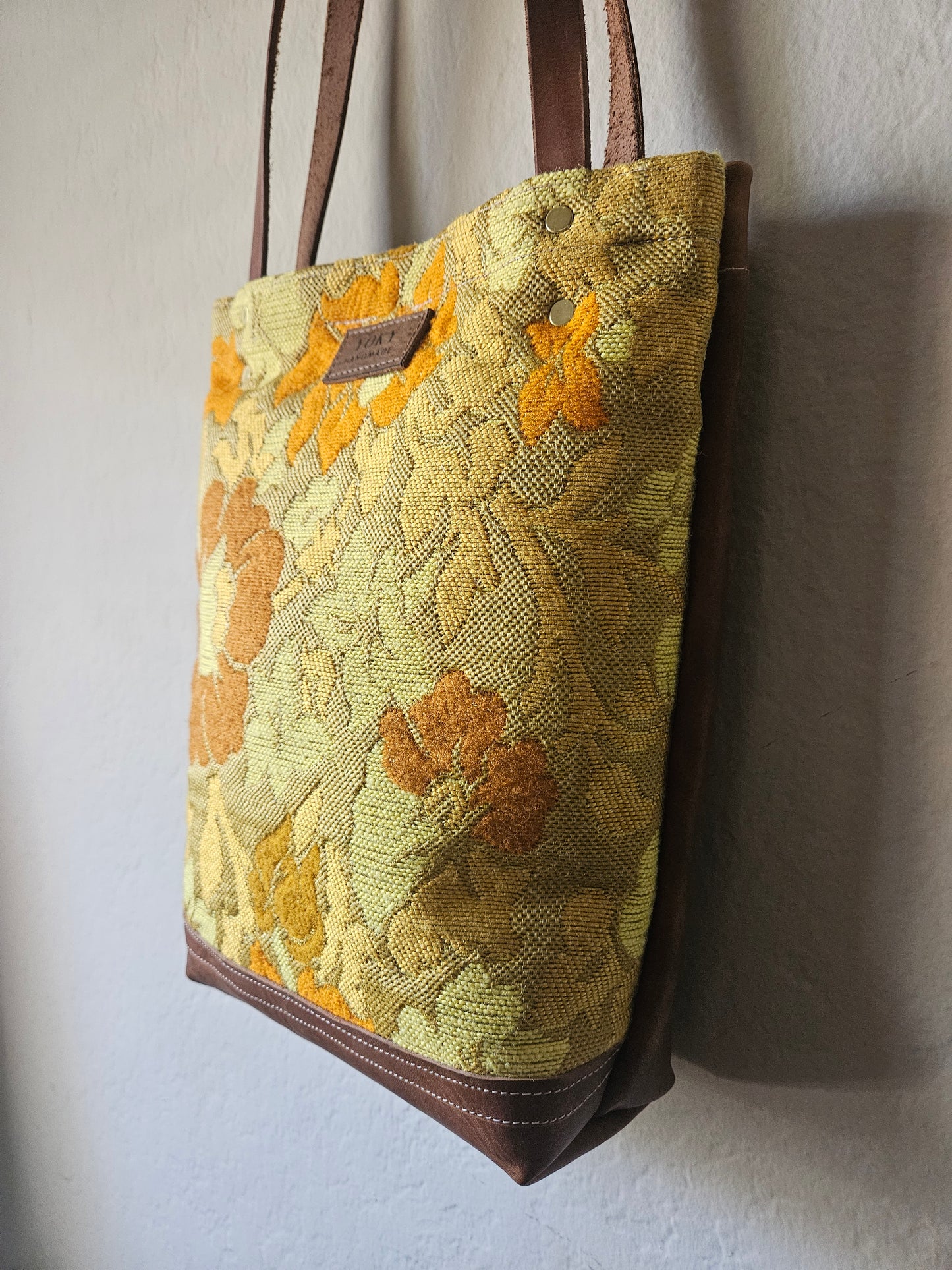Small Vintage Fabric Leather Tote Bag