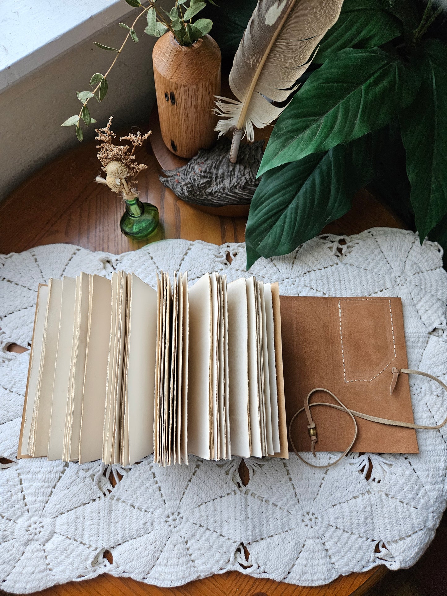 Soft Leather Journal with Brass Buttons & Music Notes Design