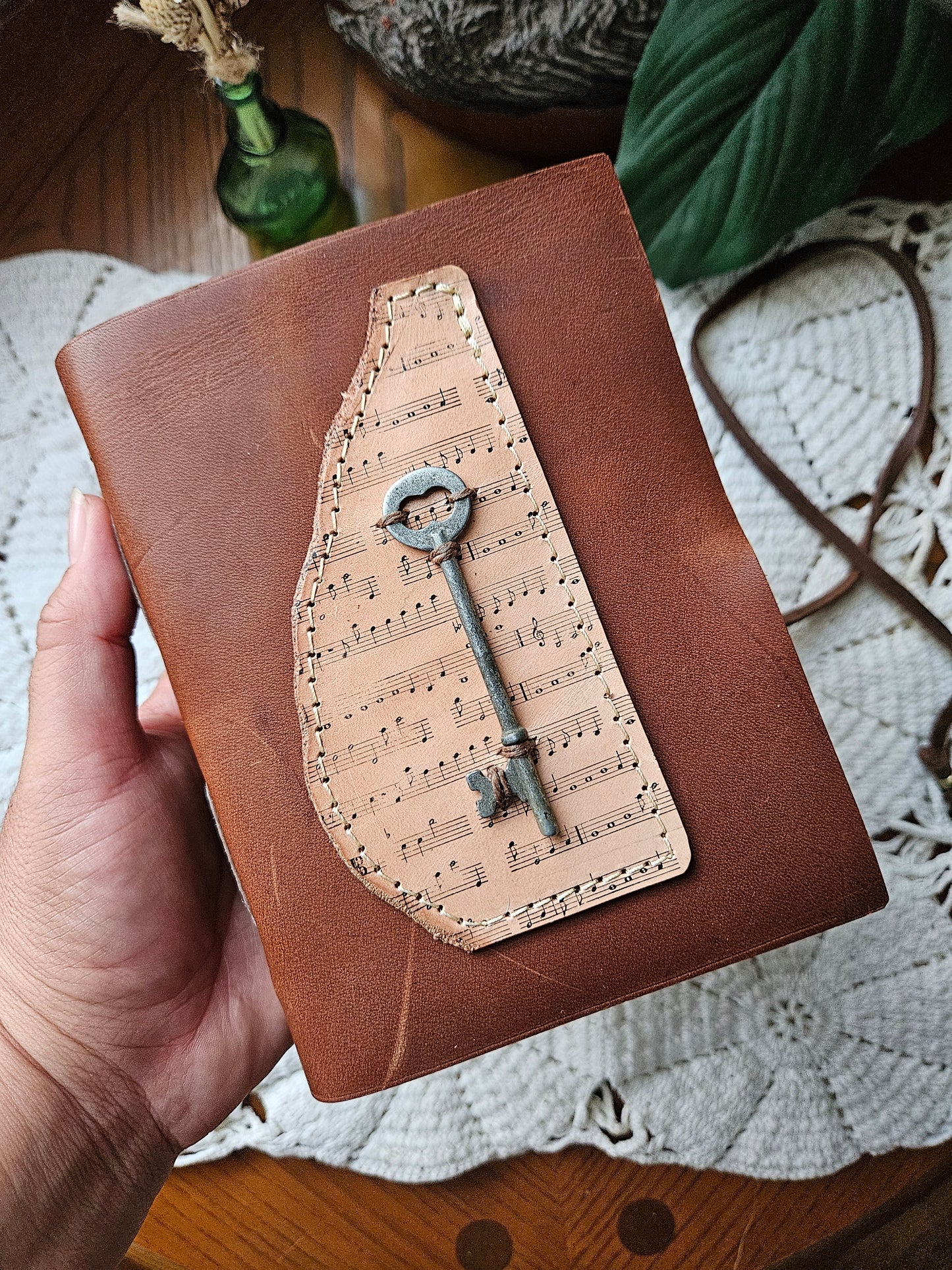 Antique Brass Key Music Note Leather Journal