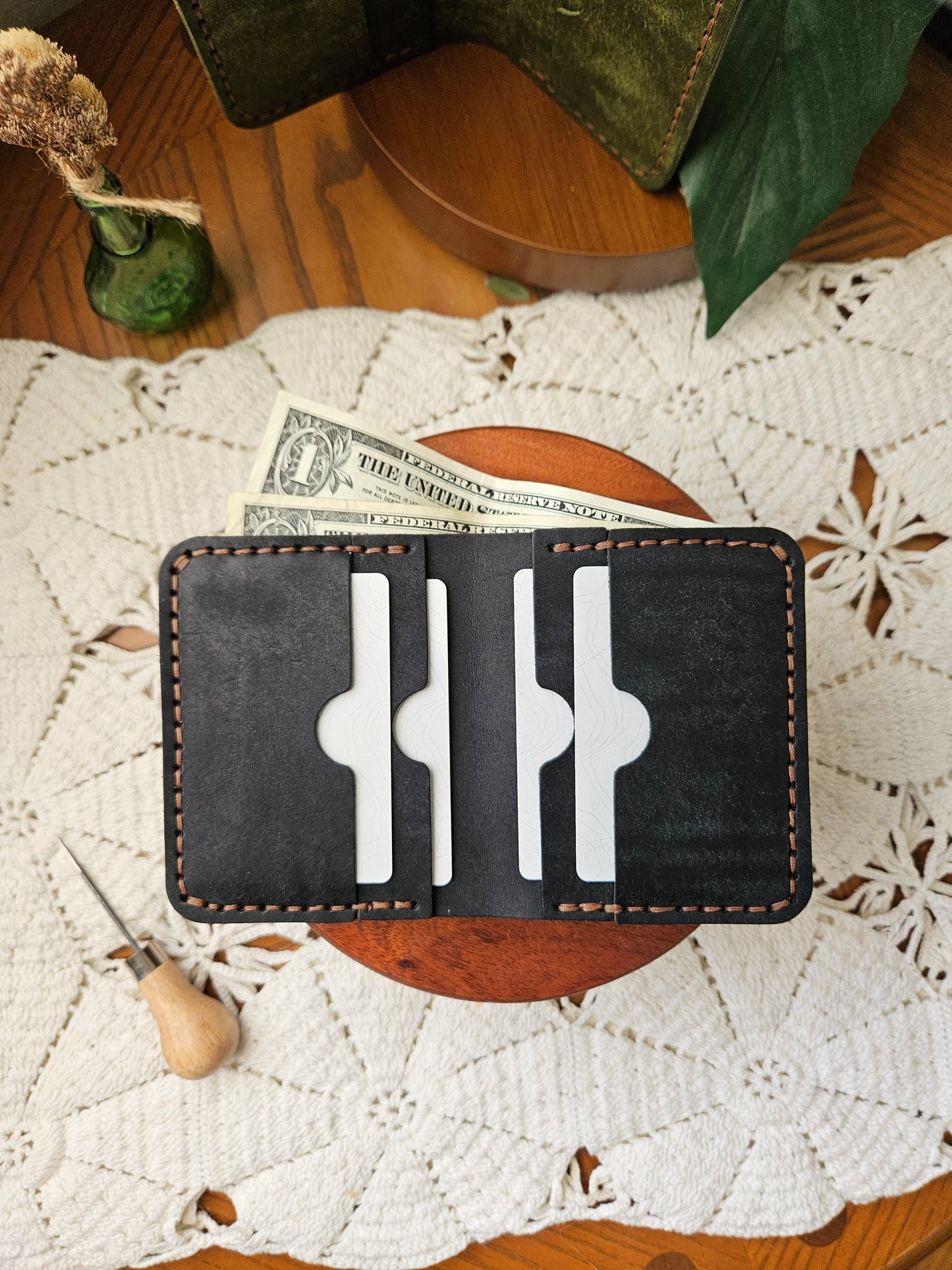 Minimal Black Leather Bi-Fold Wallet