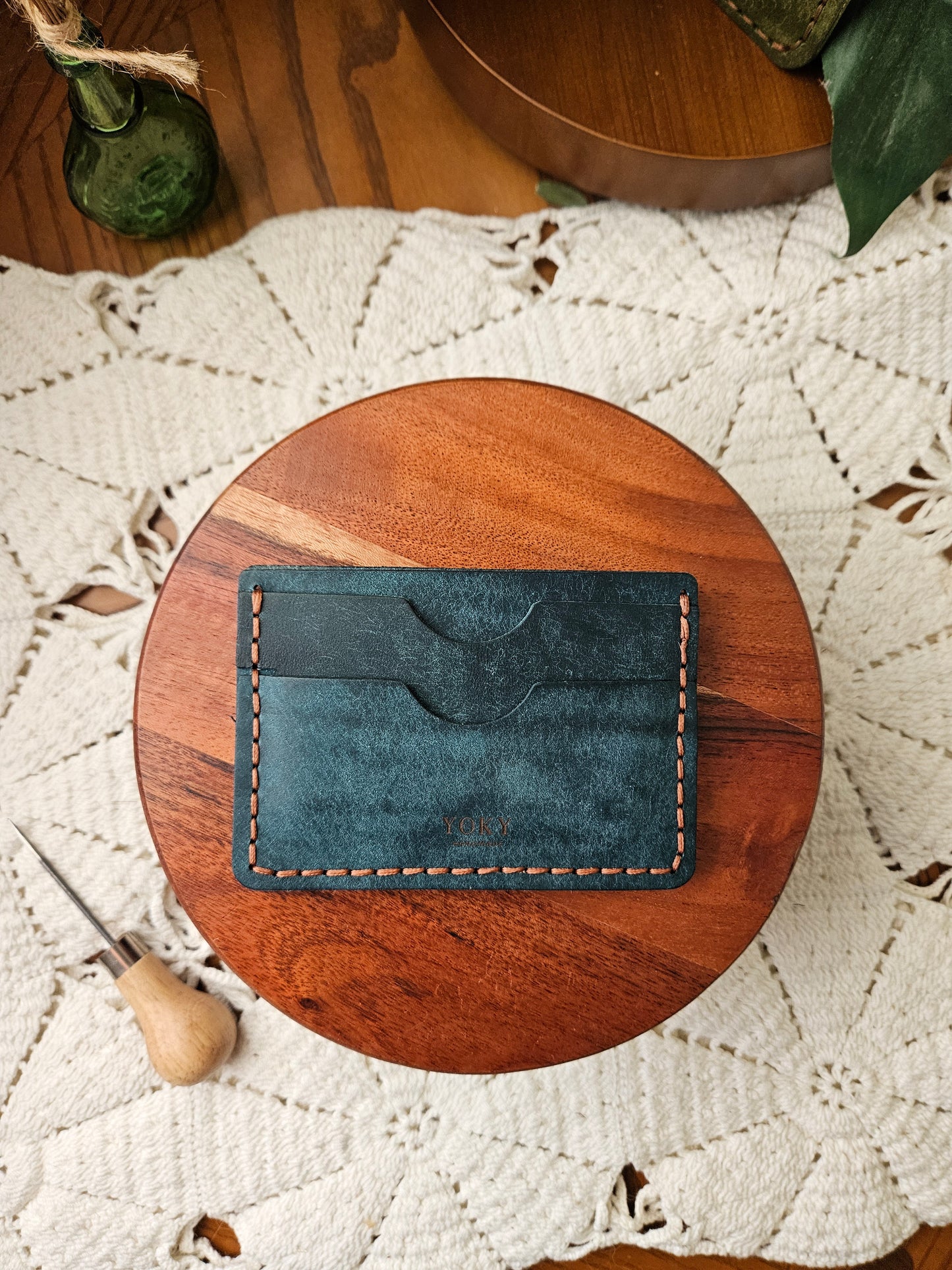 Teal Blue Minimal Leather Cardholder