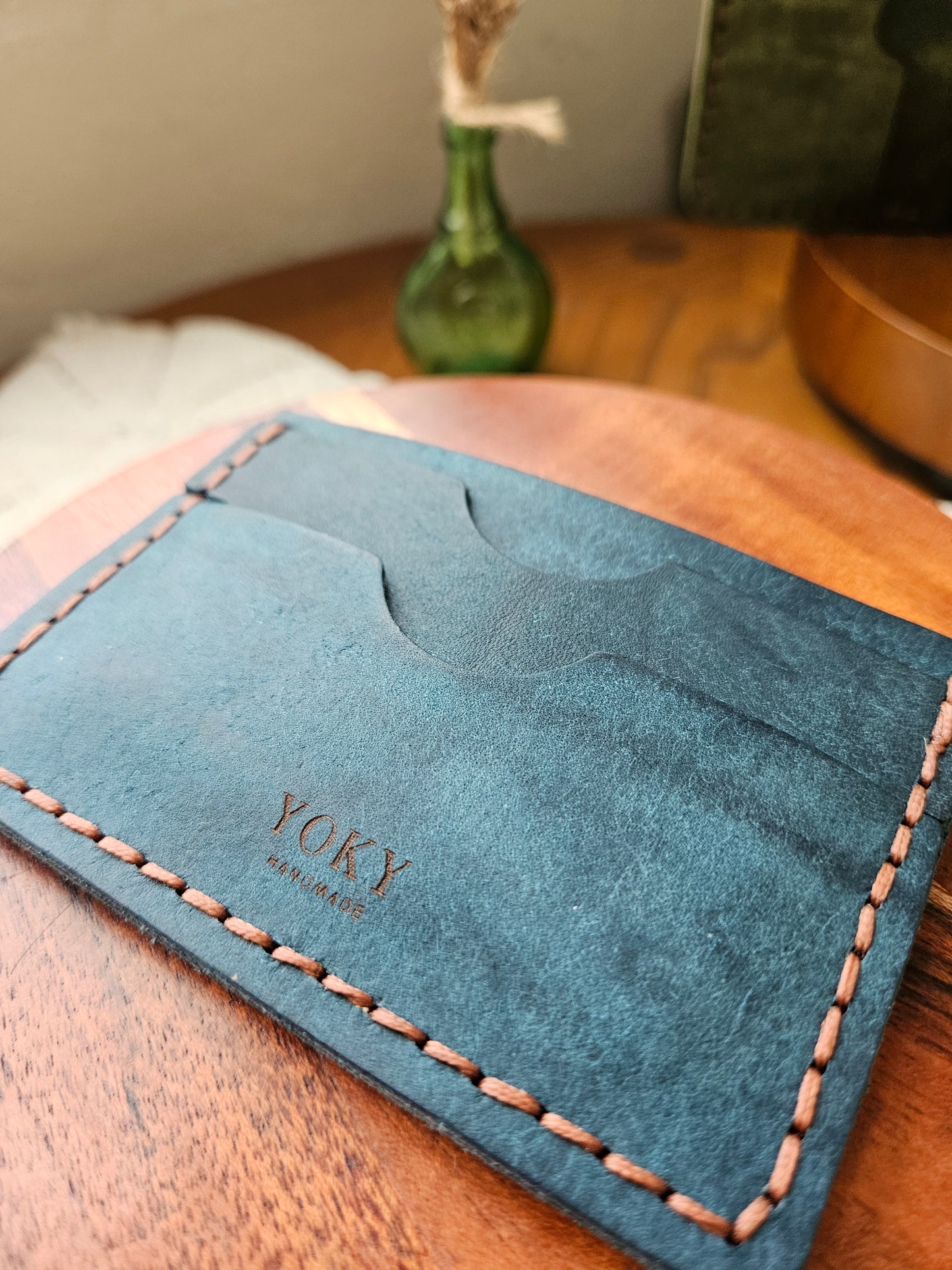 Teal Blue Minimal Leather Cardholder