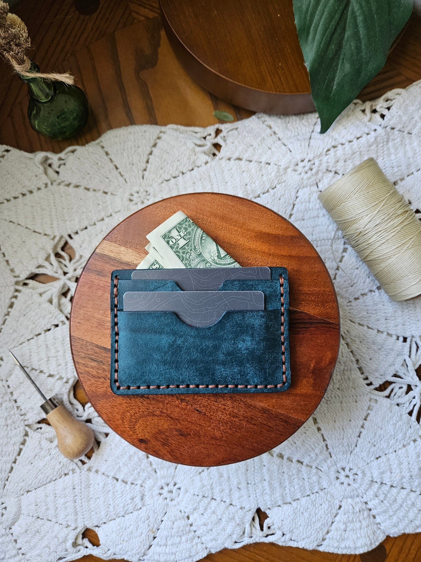 Teal Blue Minimal Leather Cardholder