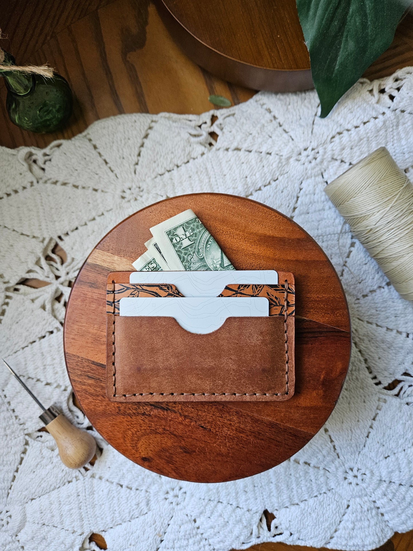 Minimal Natural Tri Color Botannical Leather Cardholder