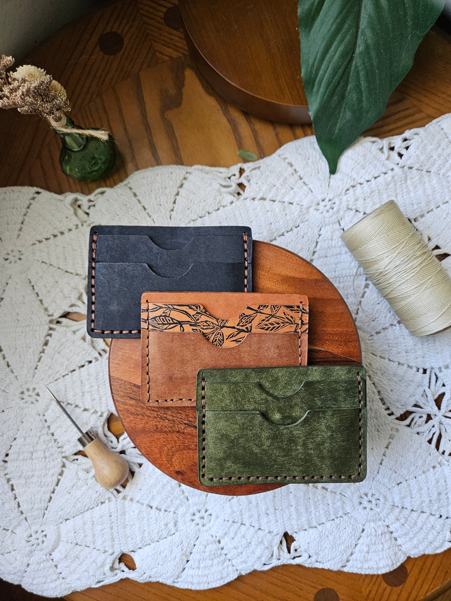 Forest Green Mininal Leather Cardholder