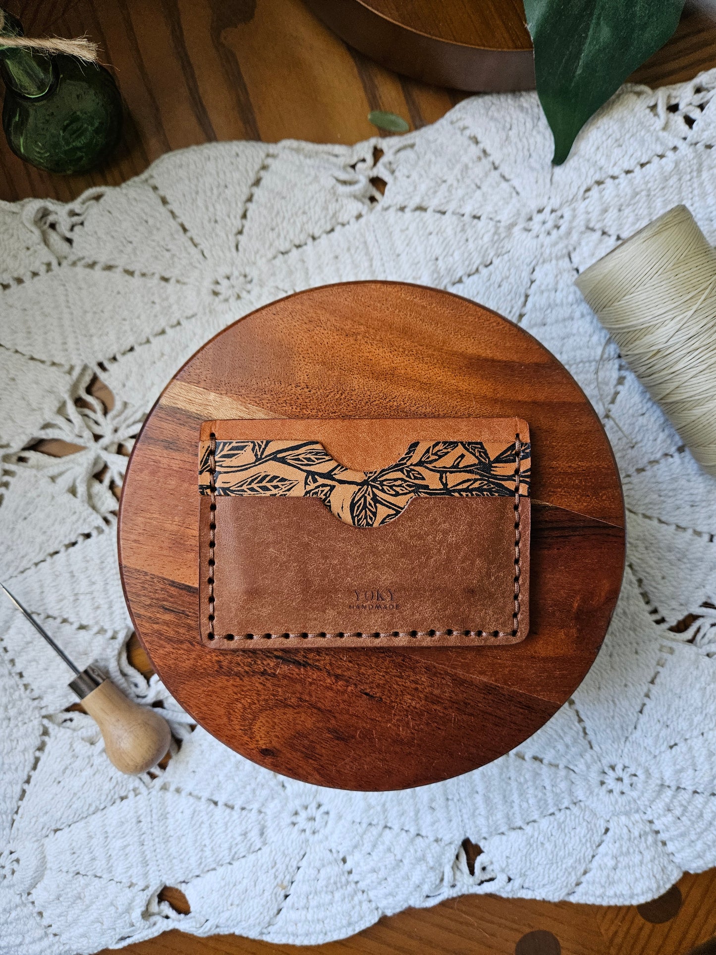 Minimal Natural Tri Color Botannical Leather Cardholder
