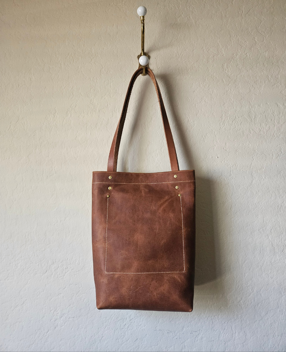 Small Vintage Fabric Leather Tote Bag