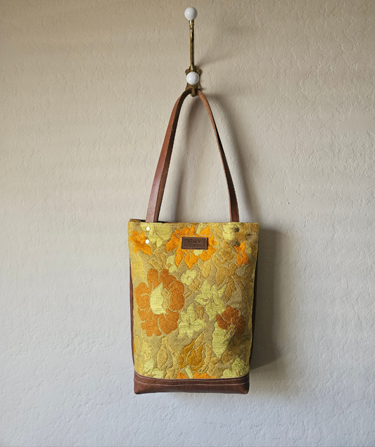 Small Vintage Fabric Leather Tote Bag