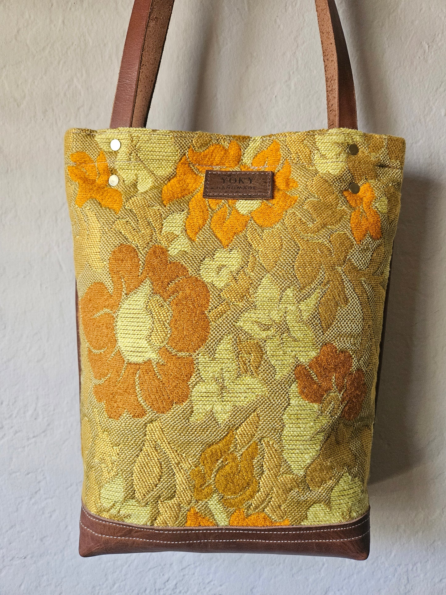 Small Vintage Fabric Leather Tote Bag